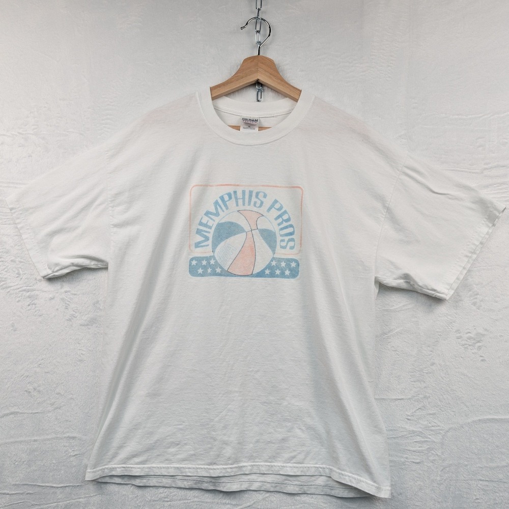 VTG Memphis Pros Gildan T-Shirt Men's XL White ABA Basketball Streetwear Y2K